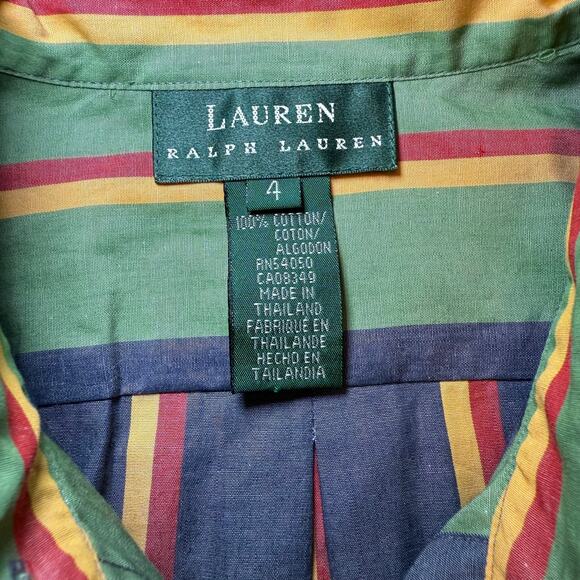 Vintage Lauren Ralph Lauren Womens Size 4 Flag Logo Striped Button Up Shirt - Picture 3 of 6